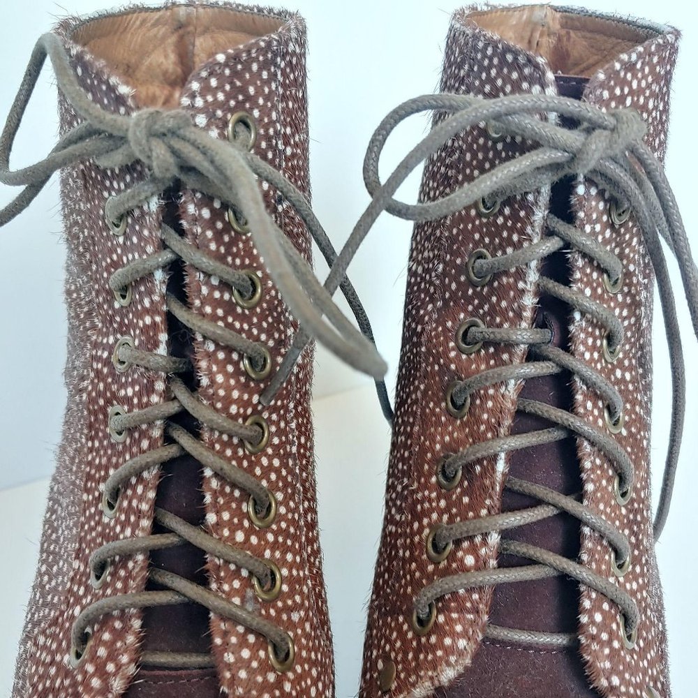 Jeffrey Campbell Lita Fur Brown Spotted Stylish Women's Platform Ankle Boots - Picture 4 of 9